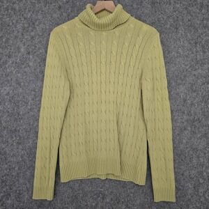 Eddie Bauer Sweater Womens M‎ Tall Green Cable Knit Turtleneck Pullover Angora